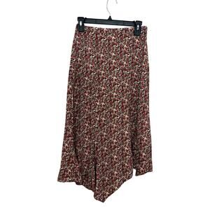 Midi Skirt Red Asymmetric Ditsy Floral Side Slit A-Line Boho Swing Pink Size S